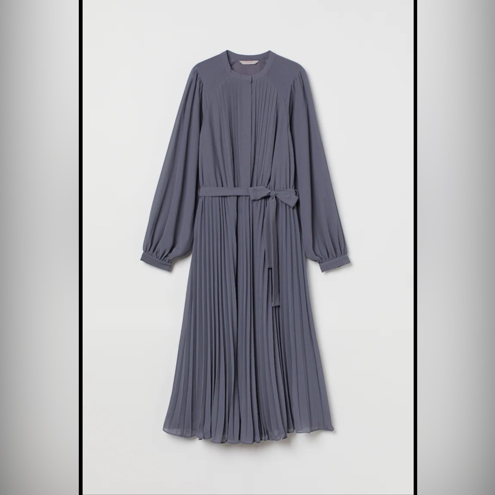 H&M Pleated Midi Dress in Dusty Blue-Gray - Picture 8 of 11